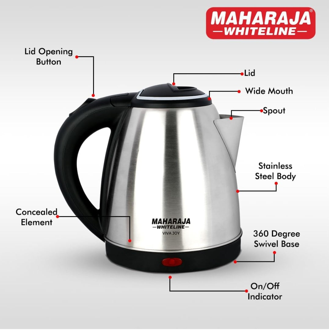 Maharaja Whiteline Viva Elite 2 Litre 1500 Watts Electric Kettle | Silver & Black |