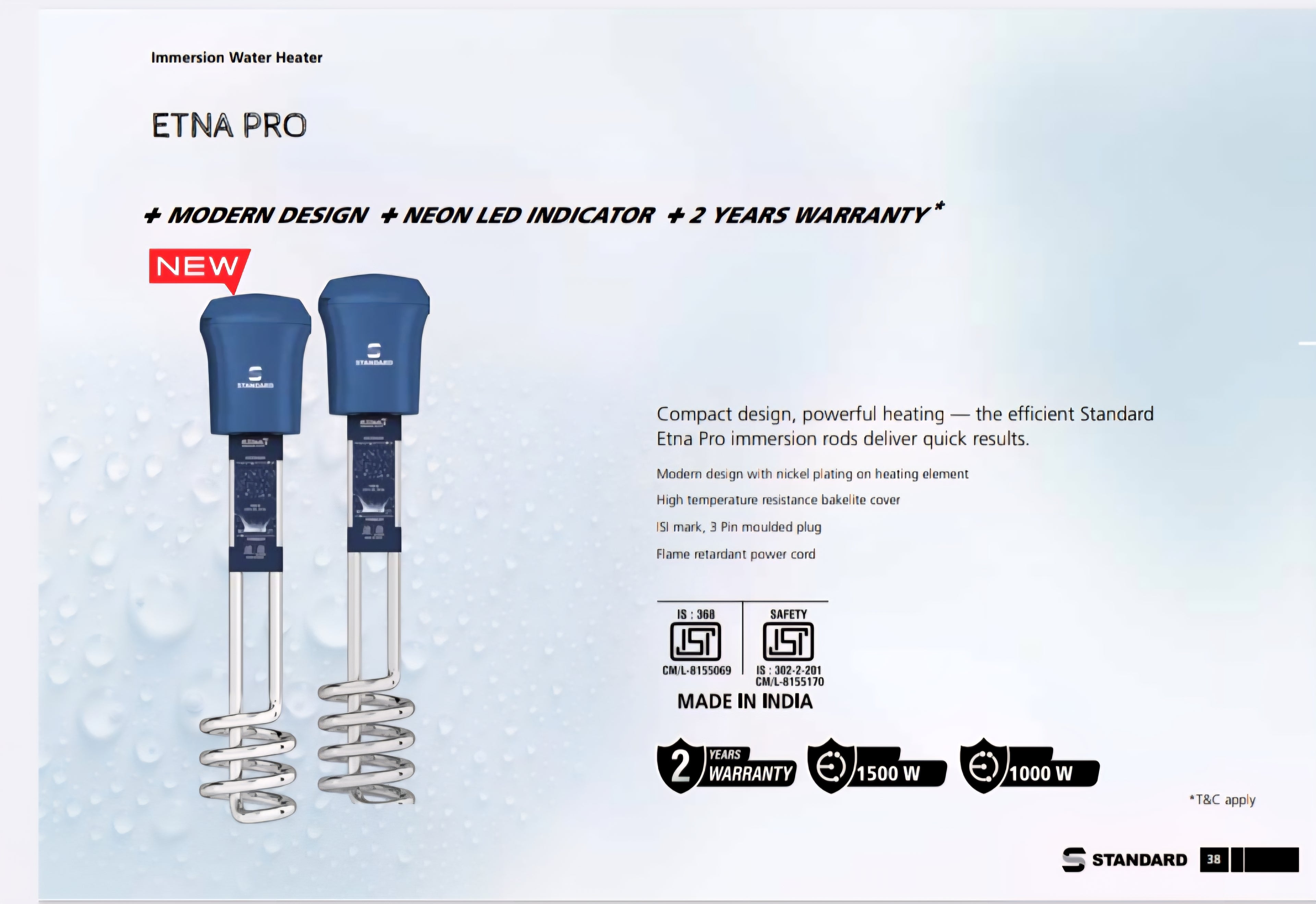 Standard by Havells ETNA 1500W Copper Immersion Rod