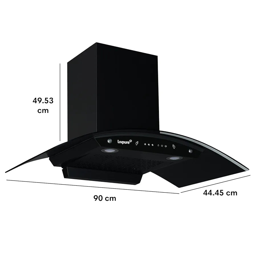 Livpure Swirl  1400 m3/hr Curved Glass | Filterless Autoclean Kitchen Chimney.