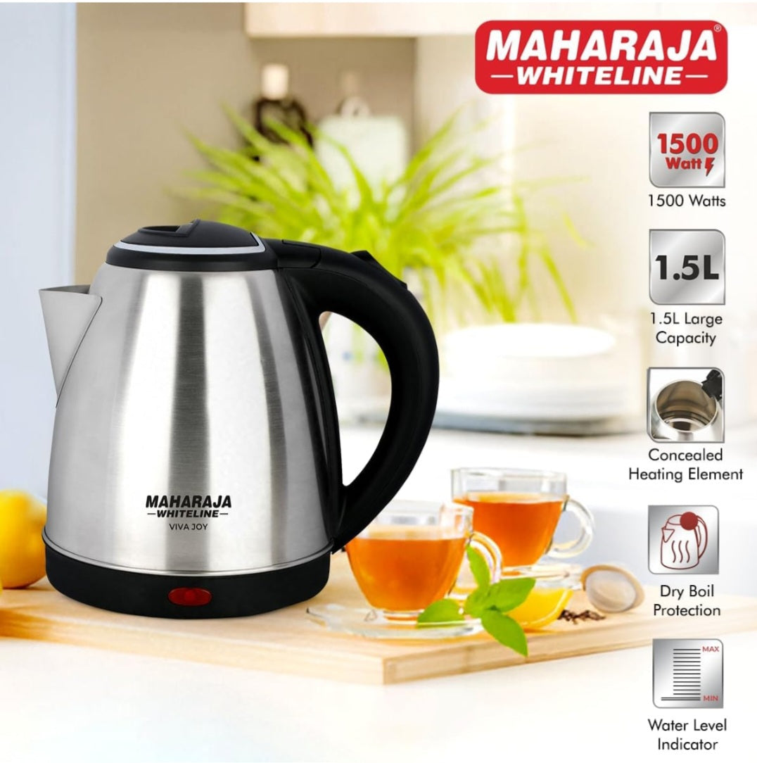 Maharaja Whiteline Viva Joy 1500 Watt Stainless Steel Electric Kettle | 1.5 Litres | Auto Shut Off