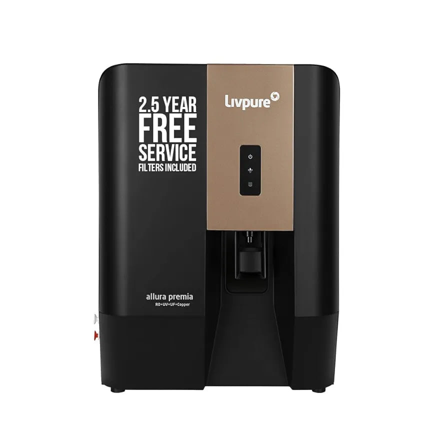 Livpure Allura Premia Water Purifier RO+UV+UF+Copper+Alkaline | 2.5 Years No Service Cost- Filters Included | 10 Stage Advanced Purification | In Tank UV Sterilisation | 7 Ltr